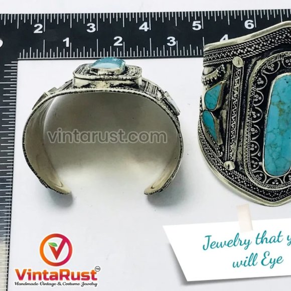 Single Afghan Cuff Turquoise Bracelet, Vintage Tribal Cuff, - Picture 7 of 7
